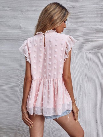 Ruffle Solid Color Shirt Aosig